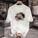 Women's Clothing Cotton T Shirt Short Sleeved Minimalist Design Print Round Neck Trendy Top_ecoleips.com