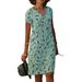Women's Cotton And Linen Digital Printed V-Neck Loose Dress_ecoleips.com