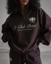 Women's Clothing Half-Zip Printed Sweatshirt – Casual Streetwear Pullover With Letter Graphic (S-L, Coffee Brown)_ecoleips.com