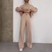 Women's Fashionable Casual Two Piece Set High Neck Loose Fit Long Sleeve Top with Wide Leg Pants European American Style_ecoleips.com