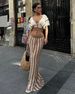 Women's Clothing Sexy V Neck Hollow Striped Knitted Ladies Long Skirt Set_ecoleips.com