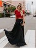 K New Large Size Mid-Waist Pleated Midi Skirt Women's Fashion Flared Long Skirt With Ruffles_ecoleips.com