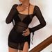 Women's Clothing Dress Mesh See Through Long Sleeve Short Sexy U Collar_ecoleips.com