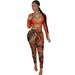 YD8538-D12 Special Offer No Returns Or Exchanges Women's Fashion Sexy Mesh Printed Two-Piece Set_ecoleips.com