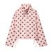 Women's Clothing Pink Polka Dot Stand Collar Jacket Loose Casual Long Sleeve Polyester Leather Elegant Fashion Daily Wear Spring Outerwear_ecoleips.com