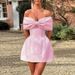 Women’s Sweet Off-Shoulder Jacquard Dress – Butterfly Embellished, Glossy Princess Style (Pink/Black, S-L)_ecoleips.com