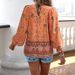 Women's Bohemian Resort Style Blouse V Neck Tie Waist Long Sleeve Printed Shirt European American Foreign Trade Fashion_ecoleips.com