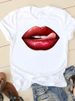 European And American Cross-border Foreign Trade Women's Clothing, Sexy Lips Print Round-neck Short-sleeve T-shirt Top_ecoleips.com