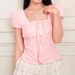 AD231 New 2025 Summer Girl's Style Fresh And Sweet Pullover Square Neck Slim-Fit Women's T-Shirt Agent Recruitment_ecoleips.com