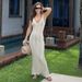 Talenza Knitted Hollow Long Dress Women's Sexy Backless Sleeveless Beach Vacation Dress Fashion V Neck Strappy Long Dress Robe_ecoleips.com