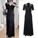 Women's French Style Long Dress Black Lapel Beaded Sequins Slim Waist Autumn Knit New Style_ecoleips.com