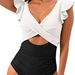 Women's Onesie Swimwear Tummy Control Crossover Edges Pleated Hollow Out_ecoleips.com