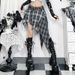 Women's Irregular Bohemian Style Midi Skirt Dark Plaid Fashionable And Versatile Gothic Style Bottoms for Ladies_ecoleips.com