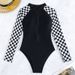 Women's Clothing One-piece Swimsuit Women's Sexy Plaid Long Sleeve Sunscreen Bikini_ecoleips.com