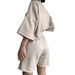 Women's casual suits for women half-sleeved round neck loose short-sleeved drawstring shorts two-piece suit_ecoleips.com