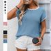 Classic Knit Short Sleeve Top For Women, Contrast Trim Casual Crewneck Pullover_ecoleips.com