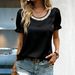 Elegant Pearl-Embellished Women's Blouse round Neck Satin Shirt Ruffle Hem Puff Sleeves White Black Pink Beige S-XXL_ecoleips.com