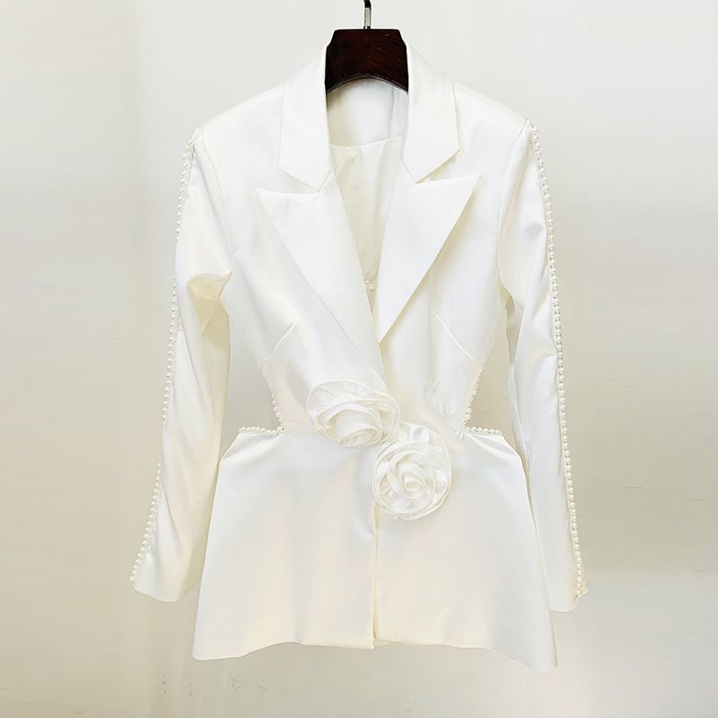 K New Fashionable Hollow Nail Bead Three-dimensional Flower Suit With Pearl Sequin Mesh Long Pants_ecoleips.com