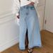 Women's High-Waisted Slimming Denim Skirt With Frayed Edge And Slit A-Line Retro Casual Elegant Fashion For Summer_ecoleips.com