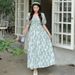 Summer Sweet Fresh Floral Puff Sleeve For Women French Style High-End Square Neck Vacation Long Dress_ecoleips.com
