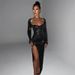 Women Stylish Figure‑Flattering Maxi Dress With Strapless Neckline, Long Sleeves, Open‑Back Detail & High‑Slit Hem_ecoleips.com