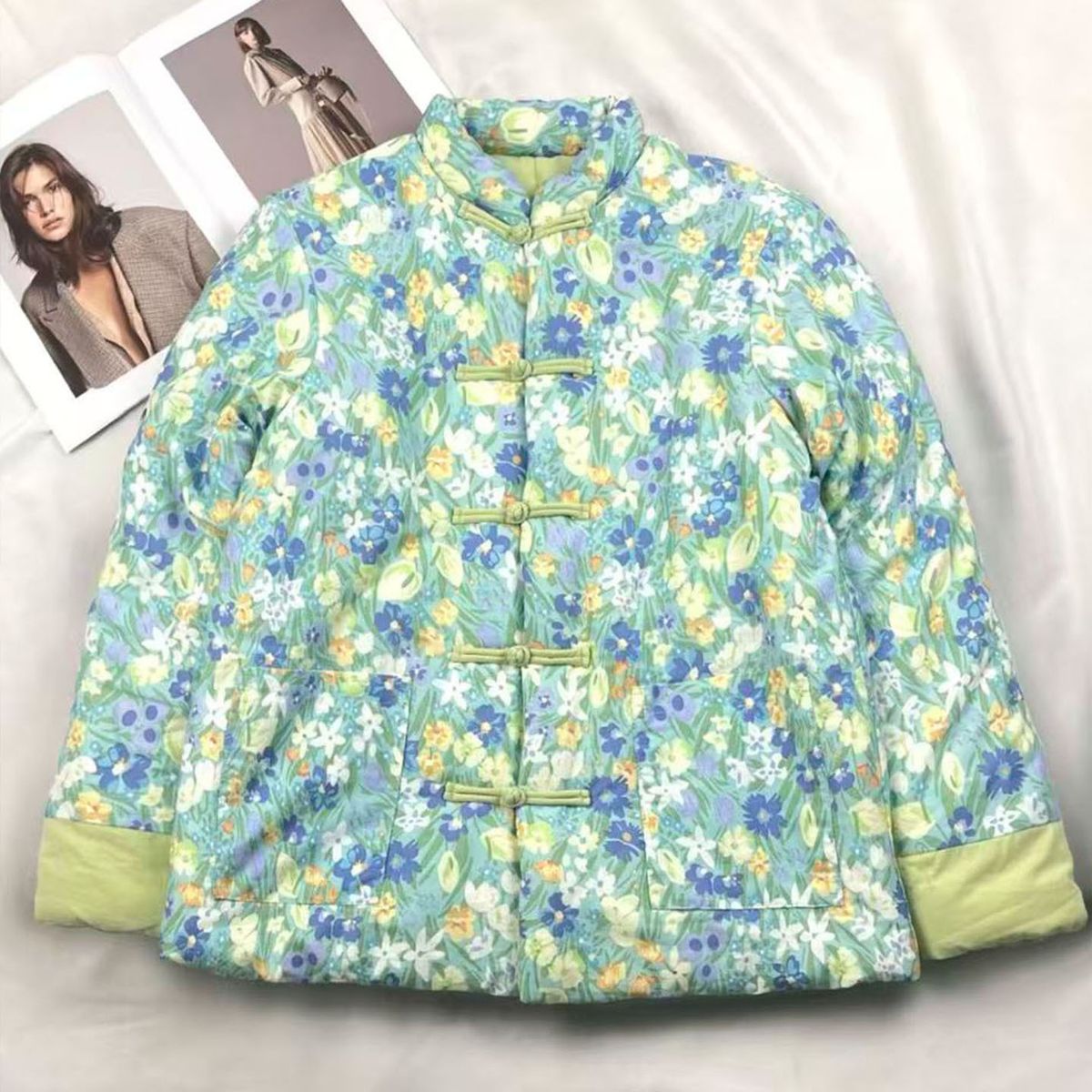 New Chinese Style Sleeveless Cotton Vest – A-Line Cropped Jacket With Floral Print (M-XXL, 100% Cotton, Polo Collar)_ecoleips.com