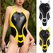 Sexy Women's PU Leather Leotards Patchwork One Piece Swimwear Suits, Matte Front Zipper Bodysuit, Japanese Bathing Suits_ecoleips.com