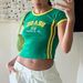 European And American Retro Aesthetic Top, Green Summer T-shirt With Embroidered Letter Pattern, Short-sleeved Baby Crop_ecoleips.com