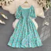 2026 Fashion New Summer Flower Print Long Dress Women Vintage Square Neck Ruched Chest Split Sundress Party Vestidos_ecoleips.com