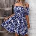 Aria Basics Aria Basics 2025 Women's New Summer Cross-Border European And American Foreign Trade Short-Sleeve Off-Shoulder Floral Print_ecoleips.com