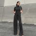 Women's Clothing slim T-shirt high waist blue pleated mopping pants casual _ecoleips.com