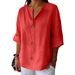 Women's V Neck T-Shirt Loose Fitting Cotton Linen Button Top European American Style Spring Summer New Arrival_ecoleips.com