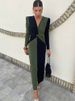 JULISSA MO Patchwork Long Sleeve Slit Women Maxi Dress Green Deep V-neck Ruched Autumn Winter Skinny Elegant Party Evening Dress_ecoleips.com