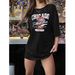 Women's Casual Black T-Shirt round Neck Short Sleeve Breathable Cotton Polyester Top Loose Fit Print Design for Spring/Autumn Summer_ecoleips.com