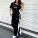 Women's Summer Milan Letter Print Two Piece Set Fresh Short Sleeve Top And Sweatpants 8002 Print_ecoleips.com