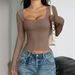 Voya Women's European And American Hot Girl Style Solid Color Long Sleeve Tank Top T-Shirt Women's Clothing_ecoleips.com