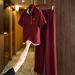 Summer Style Women's Two Piece Set Burgundy Short Sleeve T-Shirt And Flowy Casual Pants_ecoleips.com