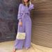 Women's Clothing Abaya Modest Set Shirt Wide Leg Pants Autumn Relaxed Lounge Set – Notch Collar Shirt & Wide-Leg Pants In Khaki/Navy/Purple (S-5XL)_ecoleips.com