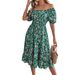 Real Shot Of 2026 Spring/Summer European And American Floral Print Square-neck Short-sleeve Waist-cinching Ruffle A-line_ecoleips.com