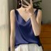 Silk Satin Double Shoulder Strap Women's Vest 2025 Spring Summer New Slim V-Neck Short Elegant Inner Wear Top T-Shirt_ecoleips.com