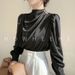 Elegant Satin Blouse – Vintage-Inspired Mandarin Collar Top For Women | Stretch Polyester Office Wear & Casual Chic Outfits_ecoleips.com