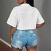 In-stock Cross-border Foreign Trade European Size Casual Pocket Solid Color Short-sleeve With Collar, Loose Fit, Cropped_ecoleips.com