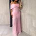 Women's Clothing Women's Solid Color Off Shoulder Fishtail Dress Three Dimensional Pleats Slim Fit Waist Cinching Mesh Panel Skirt_ecoleips.com