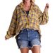 Women's Flannel Shirt With Fringe Detail, Oversized Plaid Long Sleeve Top, Fall Fashion Loose Fit Casual Blouse_ecoleips.com