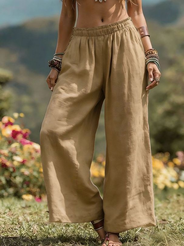 Women's High-Waisted Slimming Wide Leg Pants Casual Loose Fitting Long Trousers Solid Color Spring/Summer Fashion_ecoleips.com