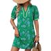 Women's V Neck Lace Patchwork Puff Sleeve Dress with Pocket European And American Style Cross Border Fashion for Amazon_ecoleips.com