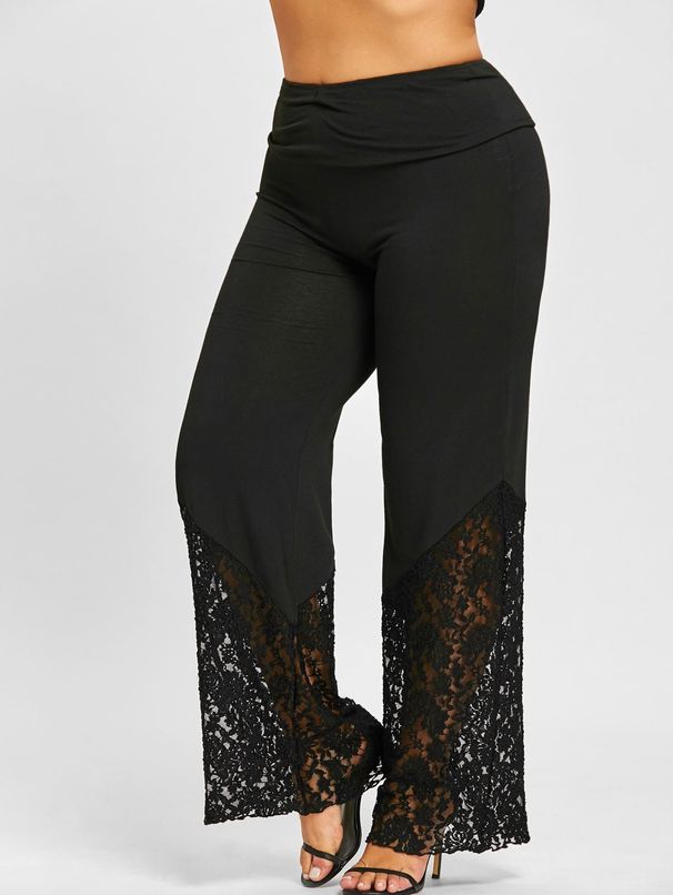 Women's Clothing Plus Size Women's Lace Patchwork Wide Leg Casual Pants Comfortable Fit Plus Size Women's Clothing Popular_ecoleips.com