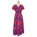 Women's Summer V-Neck Midi Dress – Printed Flowy Dress With Side Slit (Red/Pink/Polka Dot/Blue)_ecoleips.com