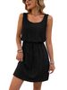 Women's Clothing Square Collar Hollow Texture Drawstring Sleeveless Dress_ecoleips.com