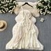 Women's Clothing Small Design Lace Splicing Ruffled Suspender Dress Female Summer French Chic Beautiful Holiday Long Dress_ecoleips.com